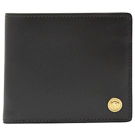 Versace wallet for men and women, compact bifold wallet, black leather. Black