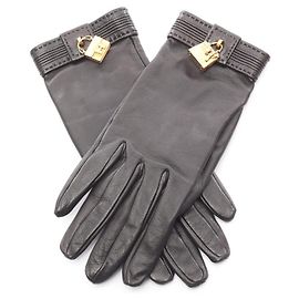 Hermès Kelly Handschuhe, Leder, Damen, Schwarz Schwarz