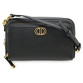 Christian Dior Caro Double Pouch Shoulder Bag/Clutch in Black Leather () Black