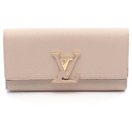 Cartera Capucines plegable Larga de Louis Vuitton, Cuero Taurillon, Mujer, Beige, Beige