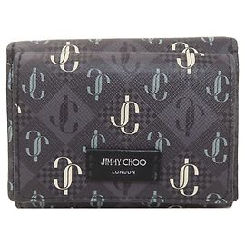 Jimmy Choo logo fold wallet, fold leather, women's Black