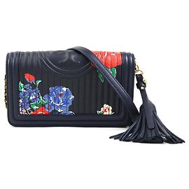 Tory Burch Women's Navy Leather Chain Wallet Navy blue