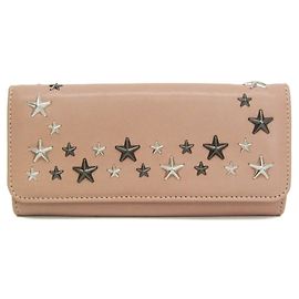 Carteira longa de couro com studs NINO para mulheres Jimmy Choo (dobrada) Rosa coral Rosa