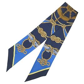 Bally Marine Druckschal/Schal, Seide, Blau, Nautisches Muster, / Blau