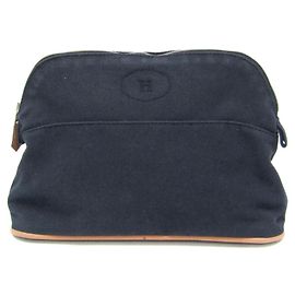 Hermès Hermes Bolide MM Women,Men Cotton Pouch Navy Navy blue