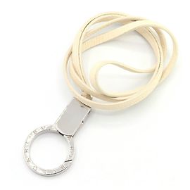Bulgari Chaveiro BVLGARI B. com alça de couro marfim e prata, anel de metal para homens e mulheres Prata