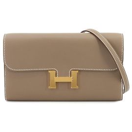Carteira bifold Hermès Constance Long To Go em Evercolor Etoupe com selo W e hardware dourado Marrom