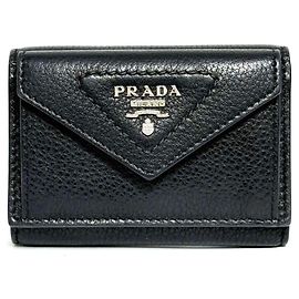 Prada Men's Vitello Dino Trifold Wallet, Black, Compact Black