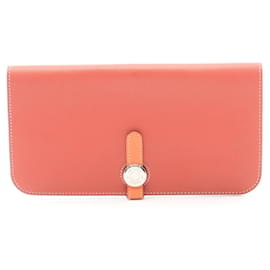 Portefeuille bifold long Dogon Hermès, cuir, Swift femme, rouge, orange, crevette Orange