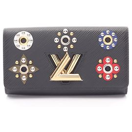 Louis Vuitton Cartera Twist plegable larga en cuero Epi, Negro y Multicolor, Mujer, Negro