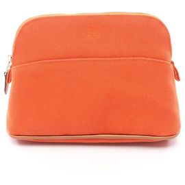 Hermes Hermès Bolide Pouch Bag Canvas Leather Women's Orange Brown Brown