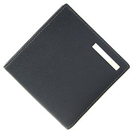 Cartier Santos fold Wallet Black Leather Compact Men's Black