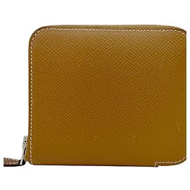 Hermès HERMES Carteira/Porta-moeda Compacta Azap em Seda Epson D Stamp Ouro Couro Marrom Feminino/Masculino Dourado