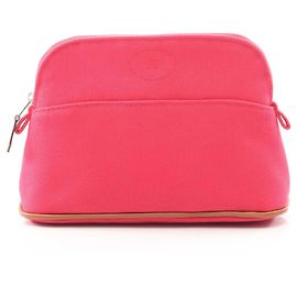 Hermes Hermès Bolide Pouch Bag, Canvas and Leather, Women's, Pink Brown, Brown