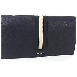 Portafoglio lungo bifold in pelle navy con nastro per uomo BALLY Blu navy