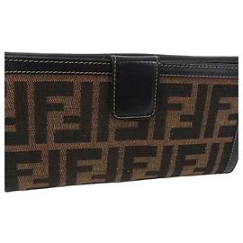 Portafoglio Bifold FENDI Zucca in tela e pelle marrone e nera per uomini e donne SAS Nero