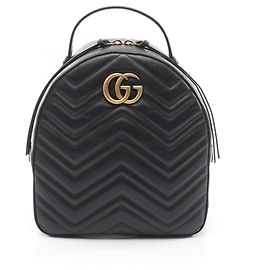 Gucci GG Marmont Backpack, Leather, Women's, Black, Black