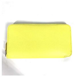 Hermès HERMES Azap Long Cartera con Cremallera Redonda de Seda, Cuero Epsom, Mujer, Amarillo Amarillo