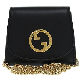 Like new Gucci Blondie Chain Wallet in black leather, bifold wallet, Black