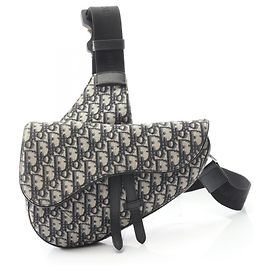 Borsa Saddle Dior Christian Dior in jacquard obliquo, pelle, beige e blu navy per uomo Blu navy