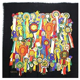 Sciarpa grande in lana Gucci nera x multicolore GUCCI Donna Nero
