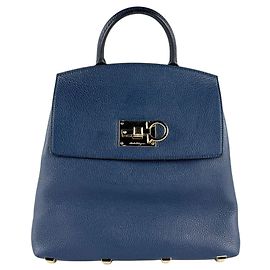 Zaino in pelle Gancini Salvatore Ferragamo in blu navy e oro, Donna, Blu
