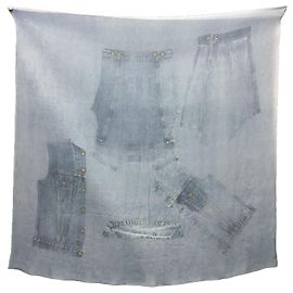 Xale/Estola de seda chiffon Christian Dior com estampa de denim Azul