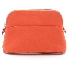 Hermes Hermès Bolide Pouch Bag Canvas Leather Women's Orange/Brown/Orange Brown