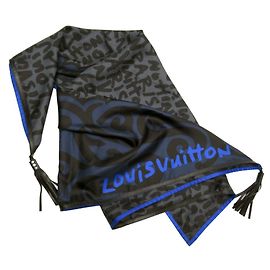 Sciarpa Louis Vuitton Graffiti Nero x Blu % Seta Pelle Nero