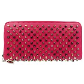 Christian Louboutin Panettone Studs Leather Rosa Pink Red Round Long Wallet Pink
