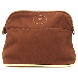 Hermès Hermes Bolide PM Women,Men Cotton,Leather Pouch Brown Brown