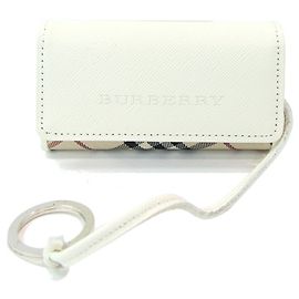 Burberry -ring key case in white, beige, leather, nylon canvas, ring, Nova check, for women, BURBERRY White