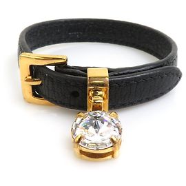 Miu MIUMIU Bracelet Leather Stone Bijou Black Women's Black
