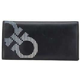 Salvatore Ferragamo Double Gancini Long Wallet Black Leather Men's Black