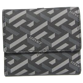 Versace La Greca Women,Men PVC,Leather Wallet (fold) Black,Gray Black