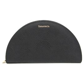 Tiffany & Co Tiffany Half Moon Herren- und Damen-Lederlangbörse (gefaltet) schwarz Schwarz