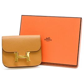 Hermès HERMES Constance Epsom Leather Compact Wallet Gold #B Brown