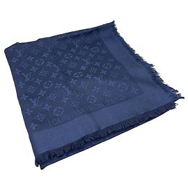 LOUIS VUITTON Sciarpa/Stola Blu Notte Monogramma Sete Lana Blu Navy per Uomini e Donne Blu