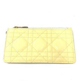 Dior PORTA MOEDAS PATENTE CANNAGE BEGE COM HARDWARE DOURADO Bege