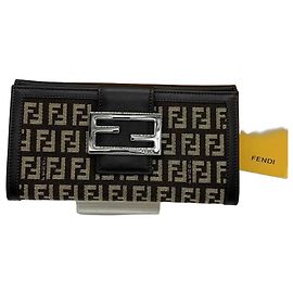 FENDI Zucchino Long Wallet FF Pattern Canvas Dark Brown Women's Brown
