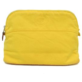 Hermès Hermes Bolide Pouch MM Women's Cotton,Leather Pouch Brown,Yellow Brown