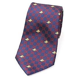 Gucci Silk Tie, Bee & GG Pattern, Current Model, Slim Fit, Men's Blue