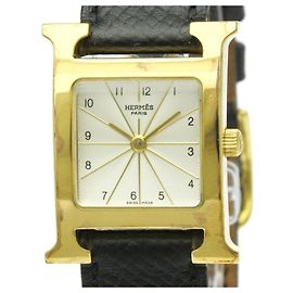 Reloj de Dama Hermès Heure H de cuero chapado en oro con cuarzo Otro
