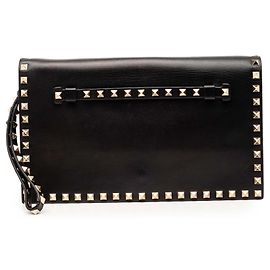 Clutch de muñeca Rockstud en napa negra Valentino Negro