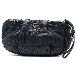 Prada Black Nappa Gaufre Wristlet Clutch Black