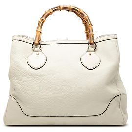 Gucci White Medium Leather Bamboo Diana Tote White