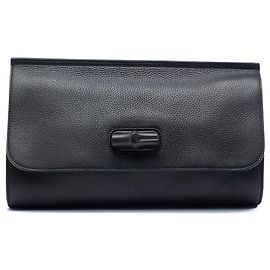 Clutch diário em couro preto Gucci com bambu Preto