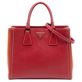Prada Rote Bicolor Saffiano Lux Handtasche Rot