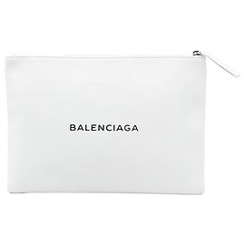 Balenciaga White Leather Everyday Clutch White