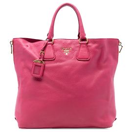 Prada Pink Vitello Daino Side Zip Open Convertible Tote Pink